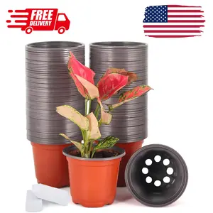 100-Pack 4 Inch Plastic Plant Nursery Pots Come with 100 Pcs Plant Labels