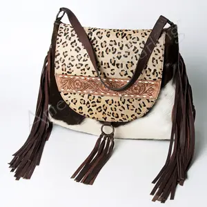 American Darling Messenger Hand Tooled Hair On Genuine Leather Western Women Bag Handbag Purse