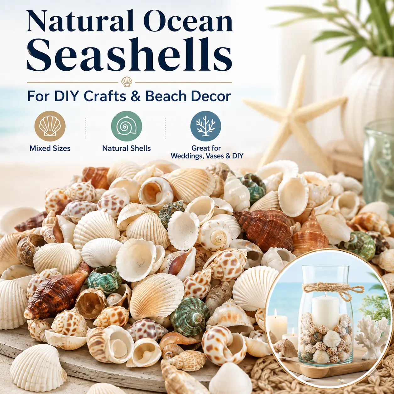 SKYPRO 300g/400g Natural Ocean Seashells Ornaments, DIY Crafts Supplies, Beach Home Decor, Wedding Table Centerpieces, Vase Fillers