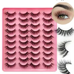 AngeRose 20 pairs Wispy Mink Lashes Fluffy Eye Lashes Natural Look 5D Volume 15 mm 0.6 inch Fake Eyelashes Pack Volumized Natural Wispy Cat