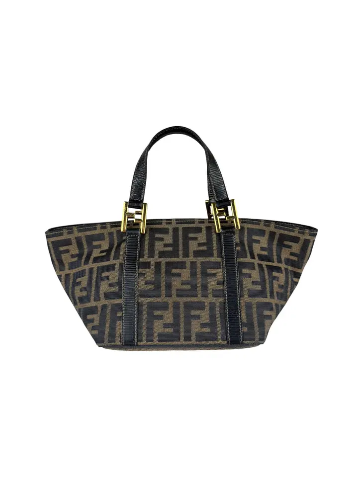 Pre-owned FENDI Leather Shoulder Bags FF Black Trim Zucca Mamma Pochette