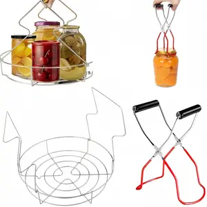 2pcs 10 Inch Stainless Steel Canning Rack with Jar Lifter Tongs Set - Heavy Duty Canning Basket for Water Bath & Pressure Canner Fits Stock Pot Mouth Quart Jars for Home Canning