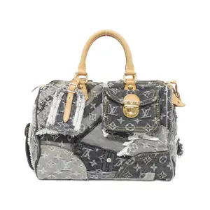 Pre-owned Louis Vuitton Denim Tote Bags Monogram Patchwork Speedy Boston Bag