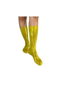 Latex Sheer Yellow Calf Socks