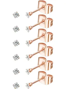 6Pairs Tiny 2mm Stainless Steel Stud Earrings For Mens Womens CZ Round Ball Earrings Set