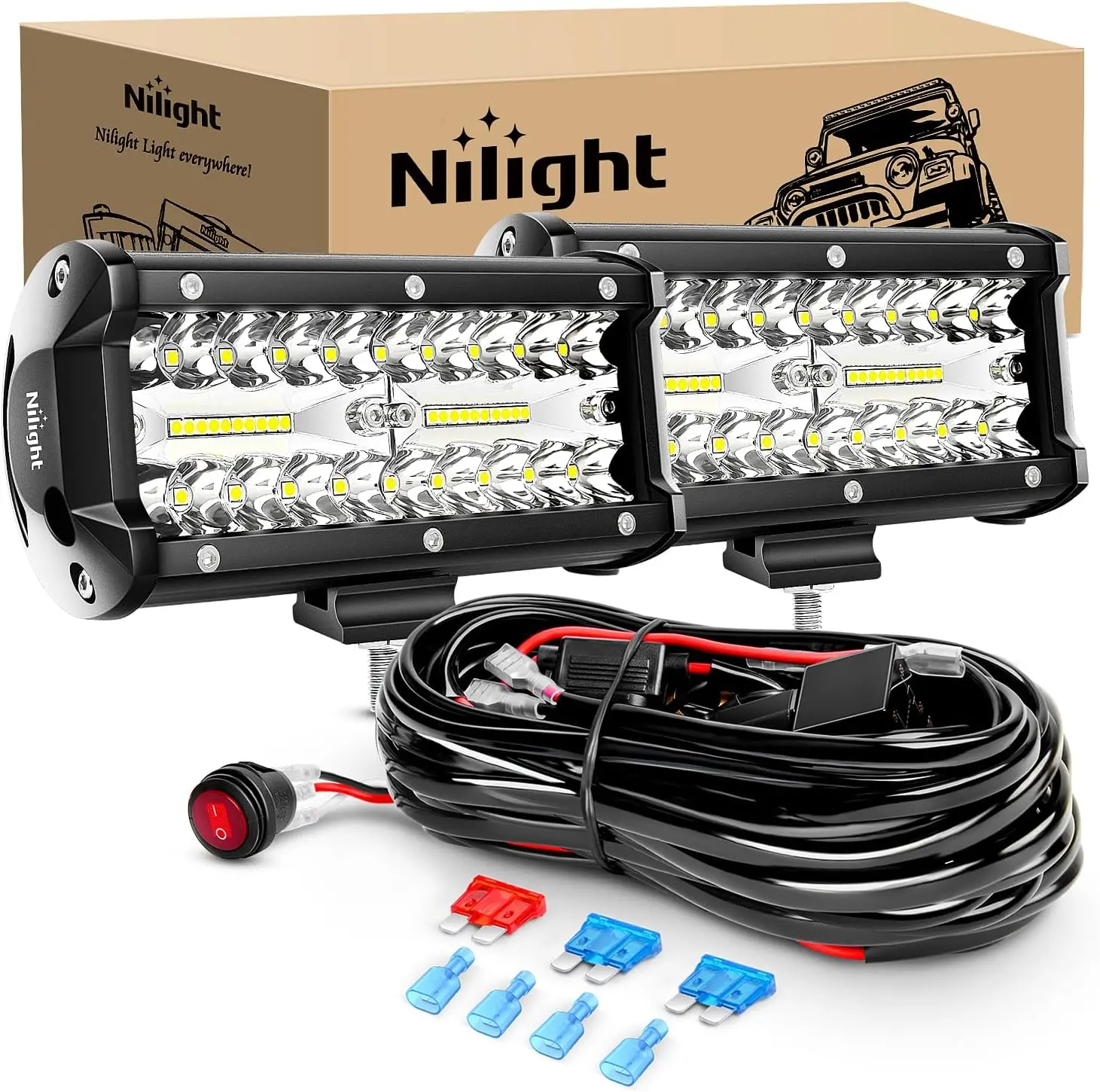 Nilight ZH303 Super Bright LED Lightbar - 2PCS 6.5-Inch 120W Spot & Flood Combo LED Work Lights, 16AWG Wiring Harness Included, for Trucks, Offroad Vehicles Nilight ZH303 Super Bright LED Lightbar - 2PCS 6.5-Inch 120W Spot & Flood Combo LED Work Lights, 16AWG Wiring Harness Included, for Trucks, Offroad Vehicles