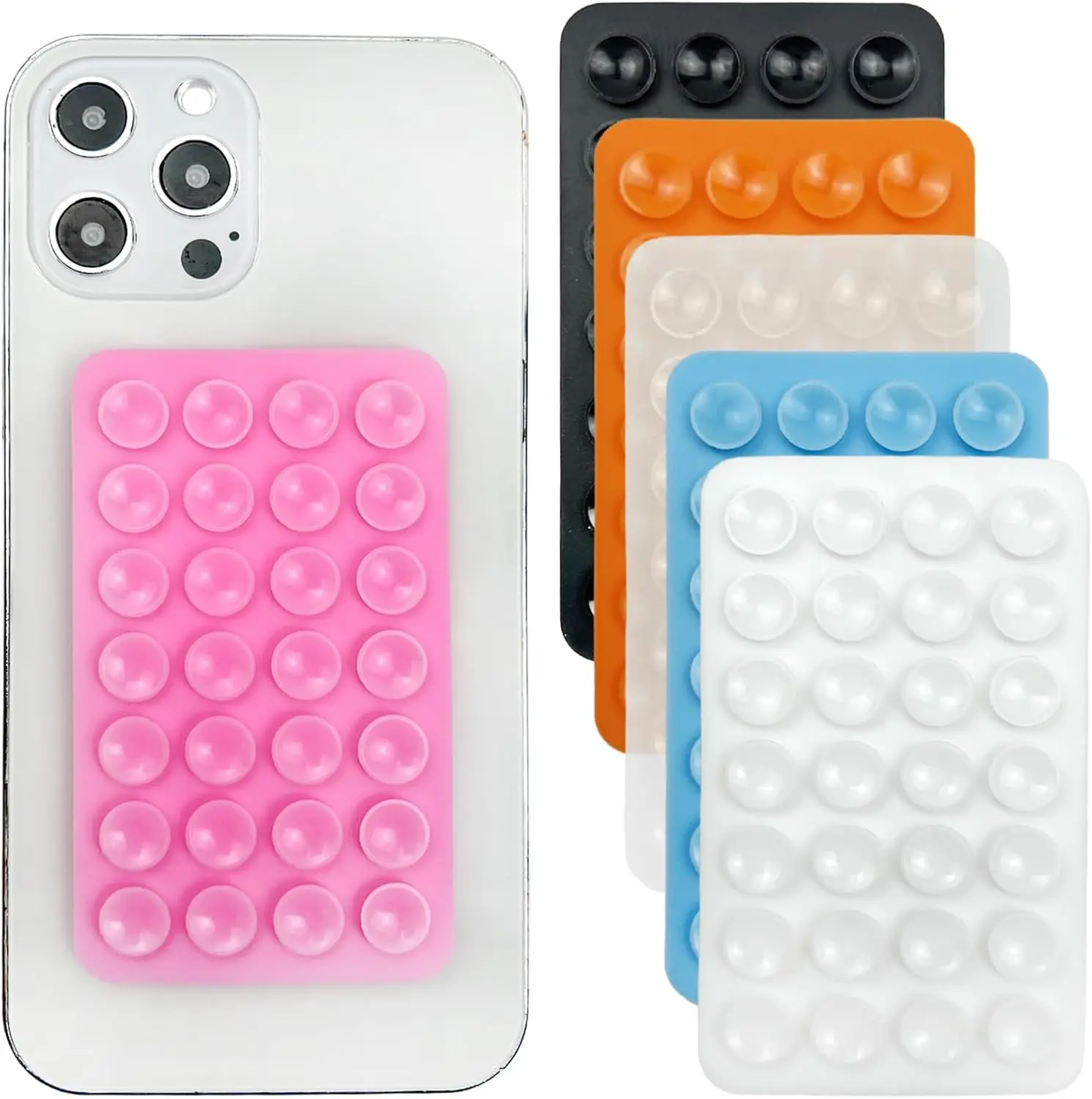 6 PCS Transparent Multi-Color Silicone Suction Cup Universal Phone Holders - Cell Phone Stand, Smartphone Mount, Non-Slip Sticky Grip, Detachable Reusable Accessories for Influencers, Content Creators, Hands-Free Use