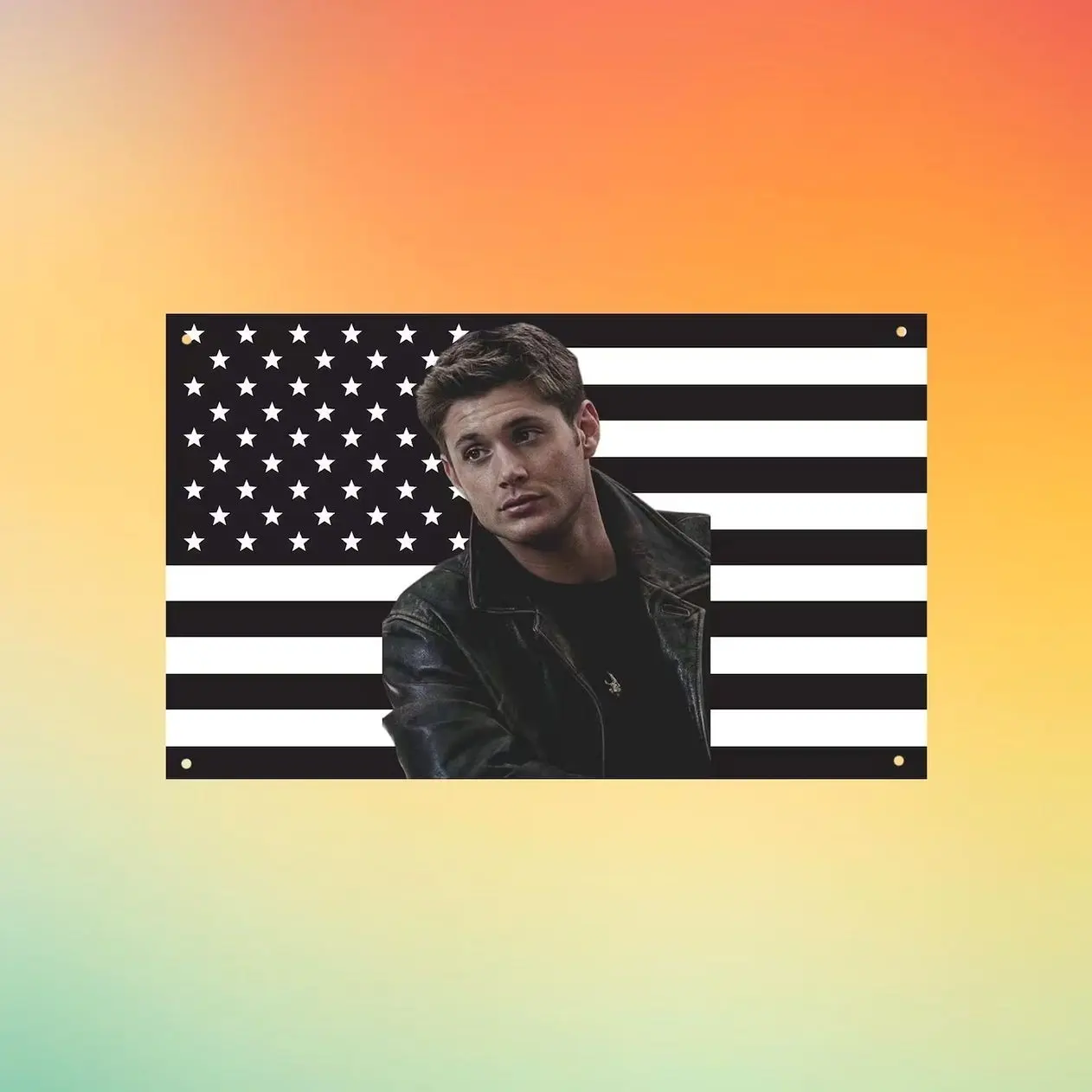 Dean Winchester USA Flag Wall Tapestry, Supernatural Wall Flag, Jensen Ackles Bedroom Decor, Black White Fan Gift