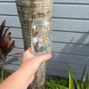 Farm chicken can glass cup