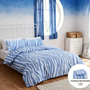 3-piece duvet cover set with trendy blue zebra digital print, including 1 duvet cover and 2 pillowcases, no filling included, suitable for all seasons.