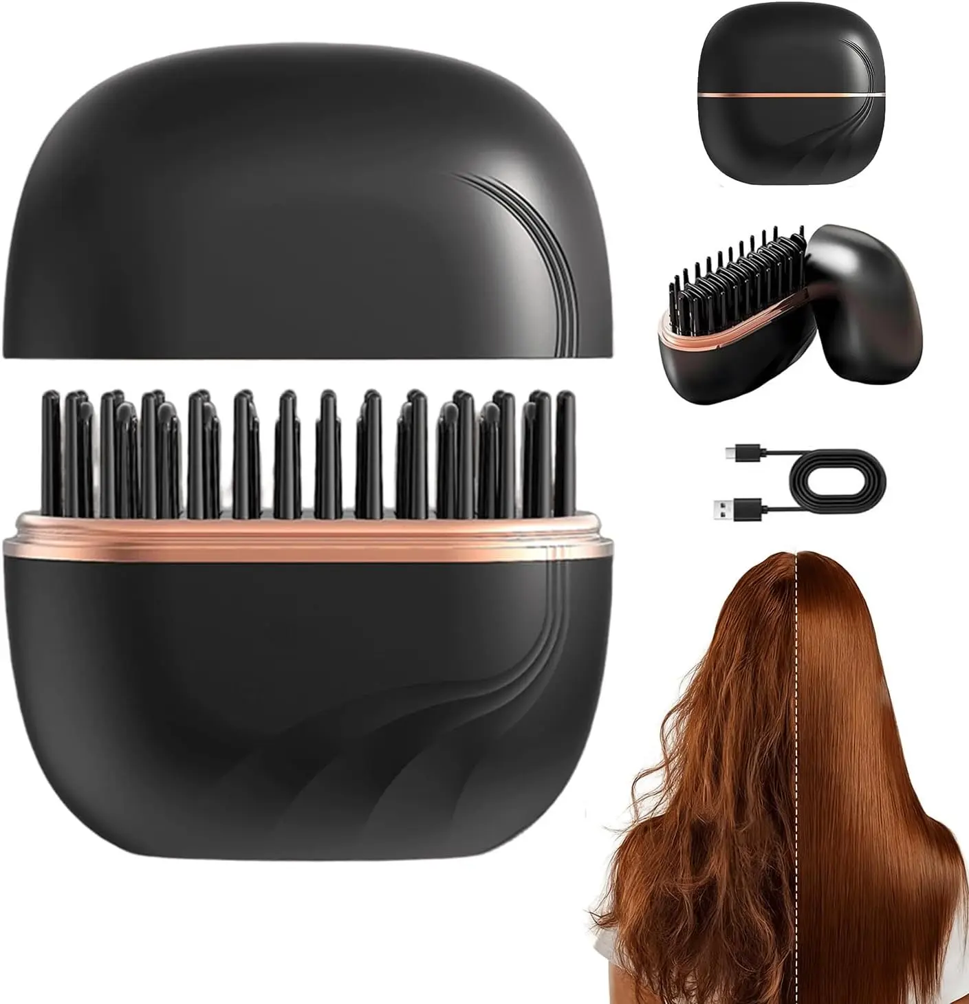 Rechargeable Hair Straightener Brush, Portable and Lightweight Styling Tool with 3 Speeds and Fast Heating for Straightening Curly Hair or Creating Beach Waves, Bouncy Curls, Wavy Hair Styling