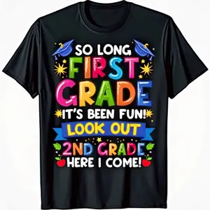 Goodbye 1St Grade, 2Nd Grade! Kids' Graduation T-Shirt, Made of 100%, Perfect for Summer, Casual Short Sleeve Tee - Great Gift for Independence Day, Father'S Day, And Mother'S Day for Young Children (1-13)