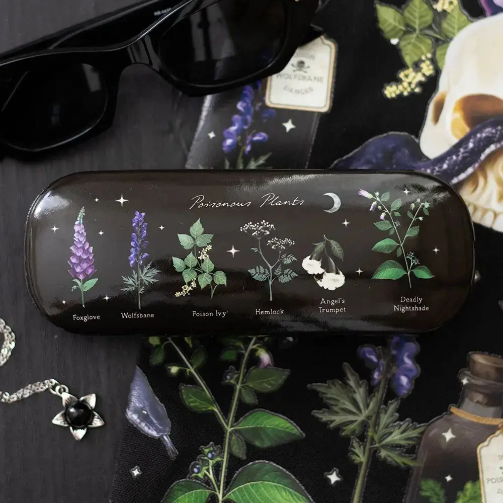 Unisex Gothic PU Leather Eyeglass Holder - Skull & Botanical Art Print Eyewear Case, Sturdy Compact Eye Glasses Holders, Protective Glasses Storage
