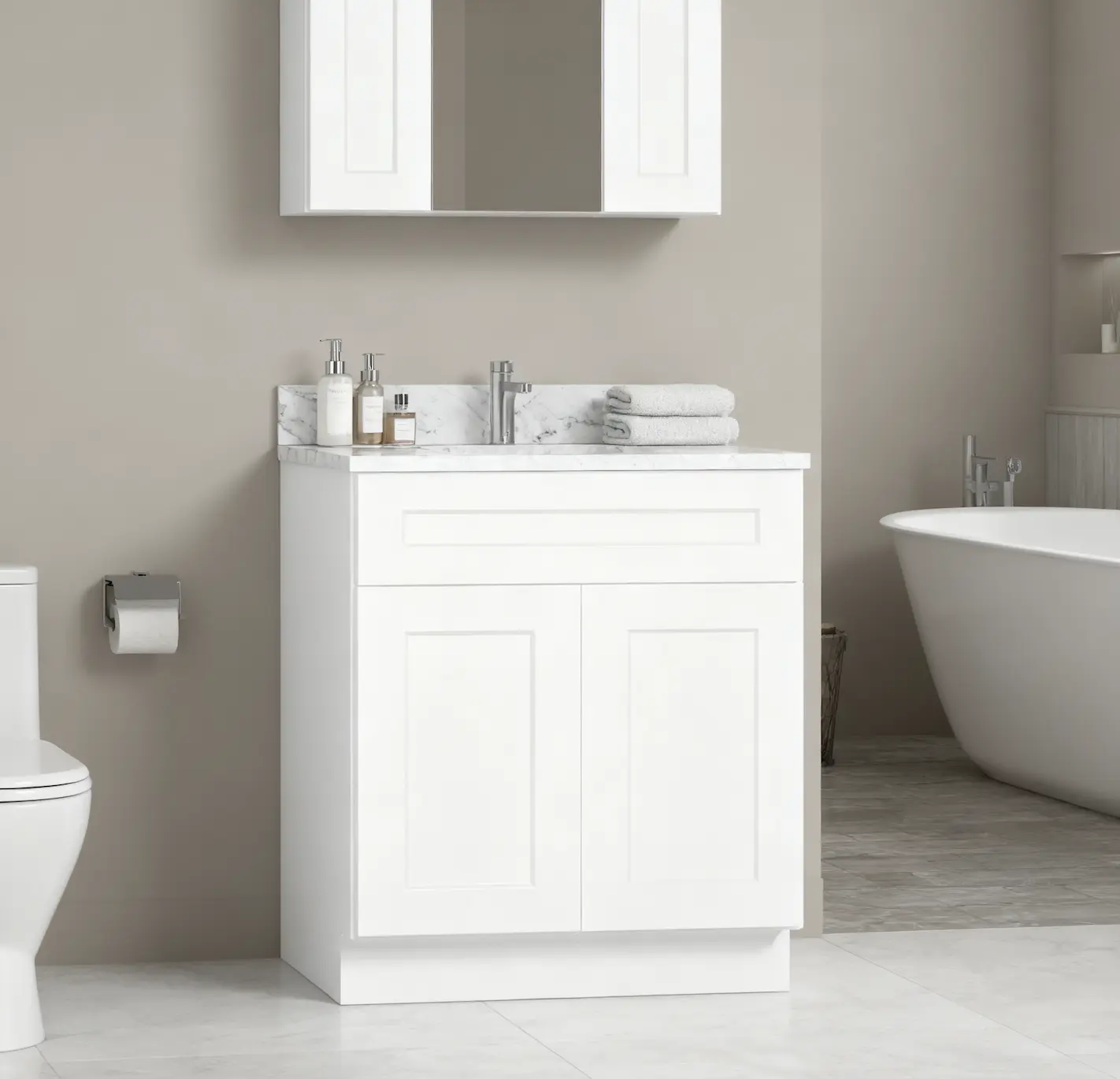 30" White Shaker Base Cabinet with Soft-Closing Drawer Double Doors Solid Wood Adjustable Shelf Ready-to-Assemble for Kitchen Bathroom Laundry and Garage 30W x 24D x 34.5H