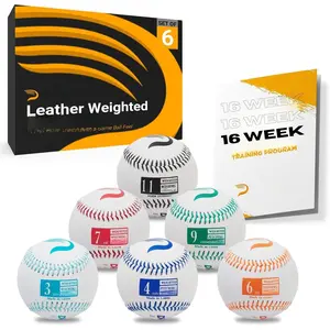 Real Leather Weighted Pitching Balls (Set of 6) Improve Mechanics and Velocity + Free 16-Week Program