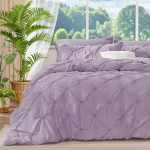 Light Purple Queen Comforter - 3 Boho Pintuck Comforter Sets, Lightweight  Warm Comforter Queen with 2 Pillowcases for