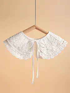 Women's Solid Color Lace Trim Peplum Hem Crop Top, Casual Elegant Shawl Collar Top for Daily Wear, Ladies Clothes Accessories for All Seasons, Shirts