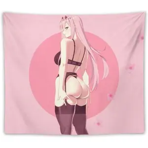 Anime girl Tapestry Wall Art Hanging Cartoon Characters zero two Tapestry for Bedroom Living Room Home Decoration Cherry Blossom Pattern