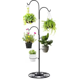 Adjustable Black Iron Shepherd's Hook, Suitable for Indoor and Outdoor Use, Multi-Functional Hanging Plant Stand, Ideal for Wind Chimes, Bird Feeders and Flower Baskets, and Applicable to Garden Plants, Wedding Events and Christmas Decorations