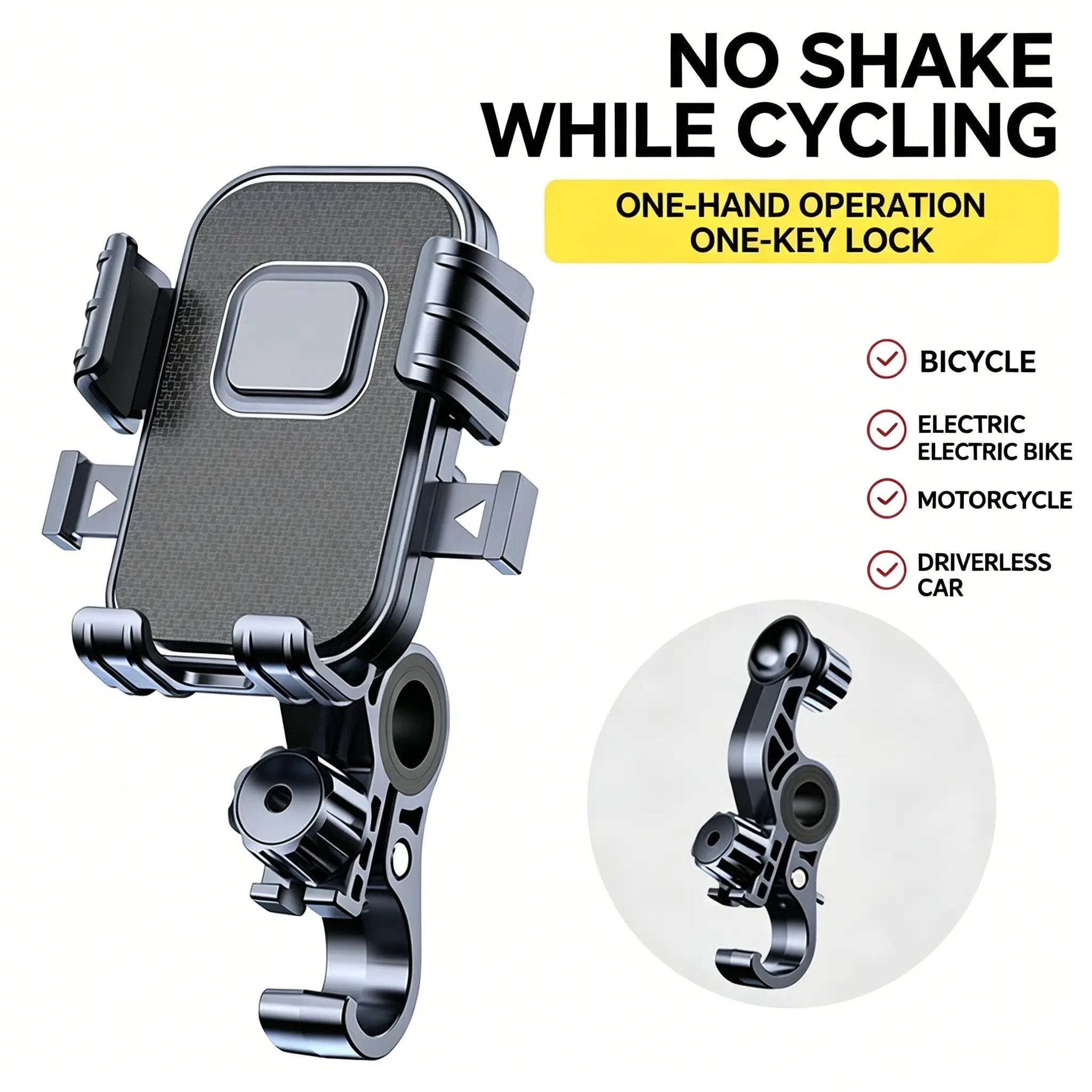 Shockproof Bike Motorcycle Phone Holder, Universal Handlebar Cell Phone Mount Bracket