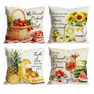 Christian Summer Throw Pillow Covers Set of 4 | Sweet Taste & See The Good Jesus Lemonade Strawberry Watermelon Pineapple Cushion Covers For Farmhouse Kitchen Outdoor Patio Decor 0417YC