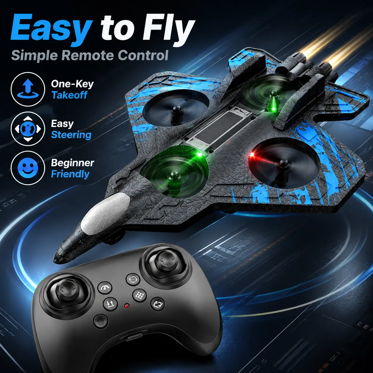 RC Toy Airplane for Kids 8+, Remote Control Foam Aircraft Drone, 360° Flip Stunt Flying Toy with LED Lights, Rechargeable Battery, Beginner Friendly Outdoor Backyard Plane, Birthday Gift for Boys Girls