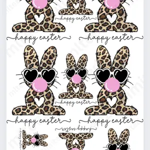 Happy Easter Leopard Bunny DTF Transfers Gang Sheet 22Wx 36L DIY Direct to Film T shirt transfers