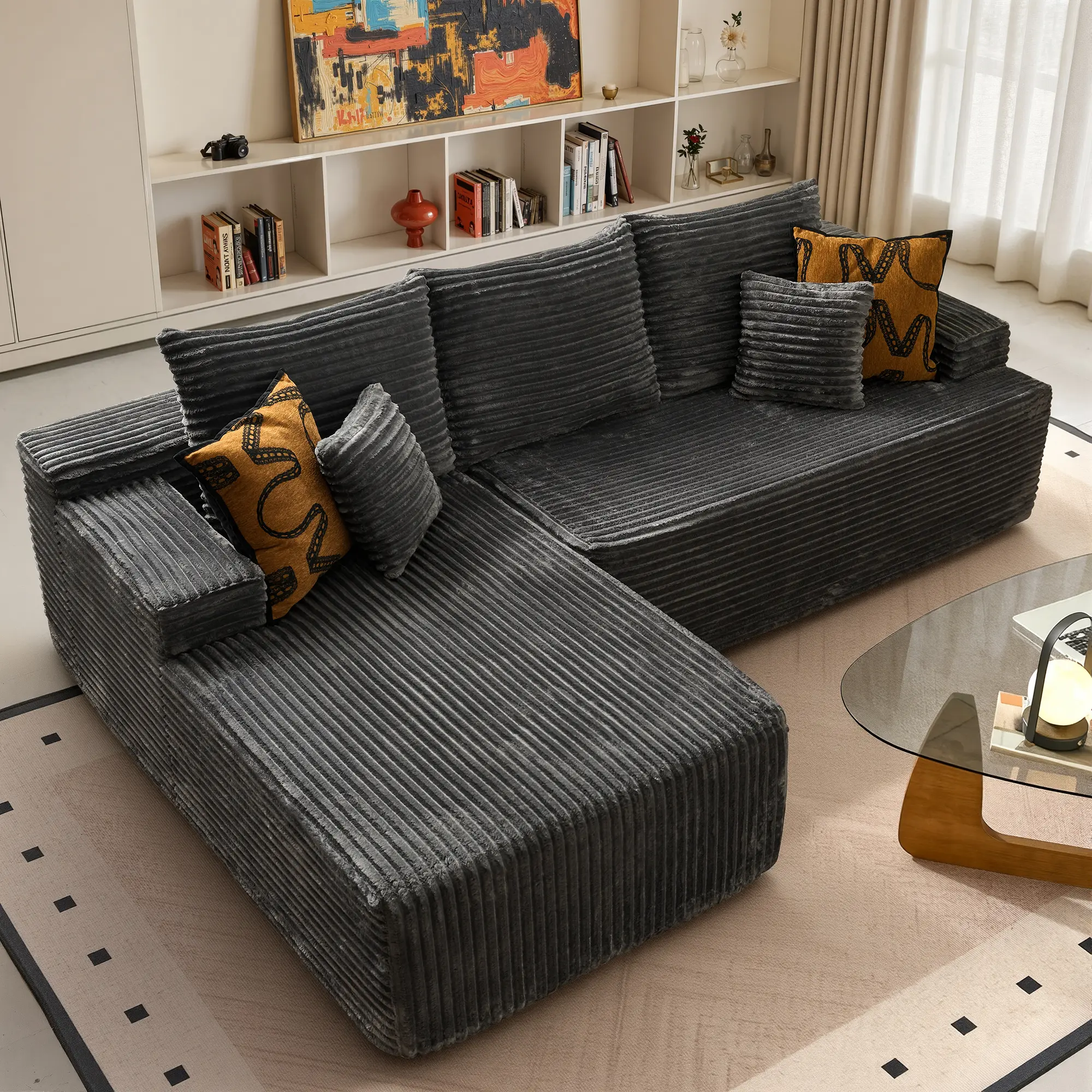 97" Grey L-Shaped Sofa Left Chaise 2