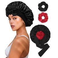 Black-Red Bonnet + 2Pcs Scrunchies 