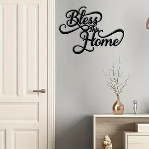Bless This Home Metal Wall Art, Artistic Inspirational Quote Iron Decor for Entryway Living Room Holiday Decoration Christmas Wall Decor