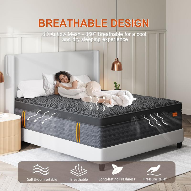 9"12"14" Gel Memory Foam Hybrid Pocket Spring Twin Full Queen King Mattress In A Box, Euro Top Mattresses Medium Firm For Motion Isolation, Edge Support