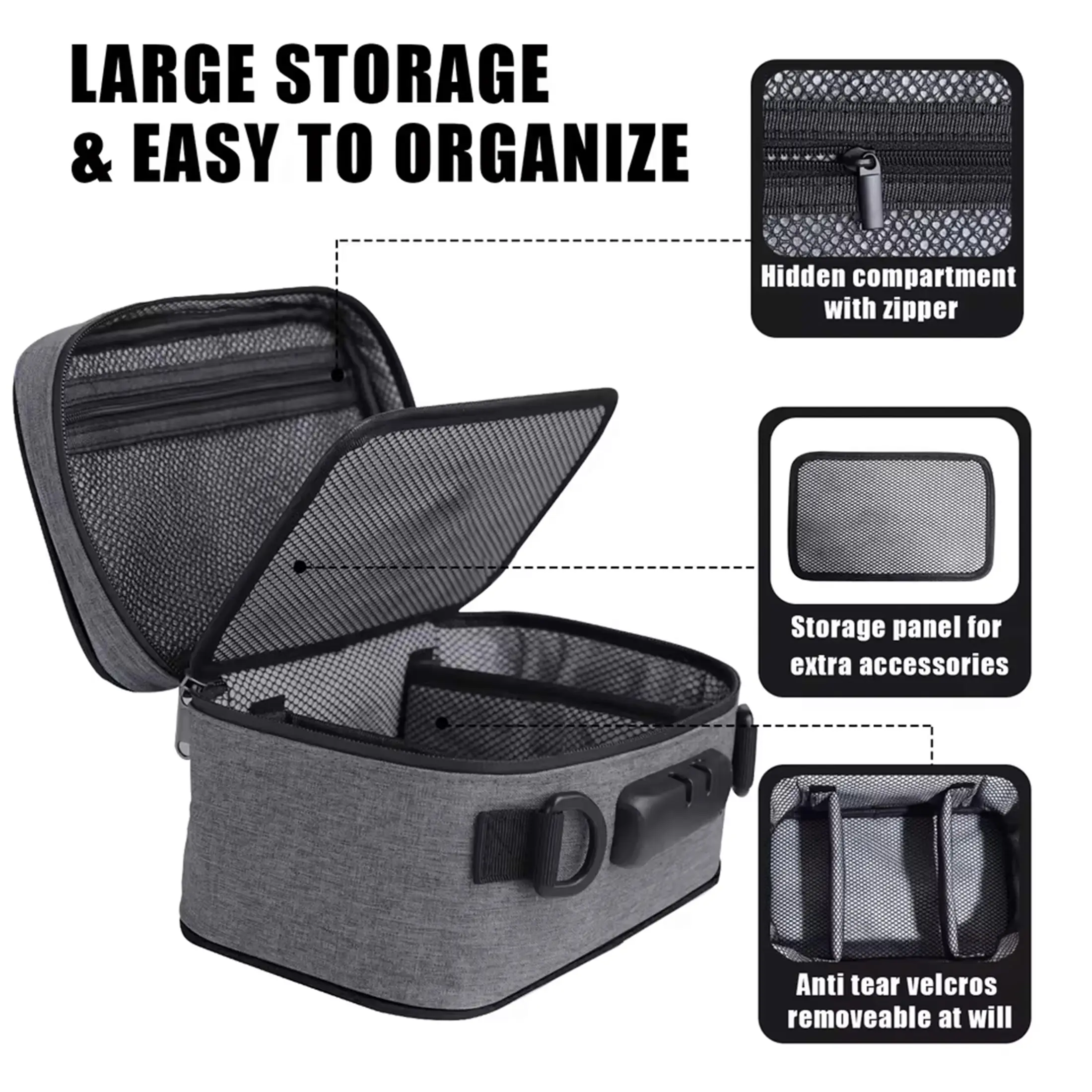 Lockable Travel Organizer Bag, Smell-Resistant, Adiustable Storage,Storage Case For Home and Travel Lockable Travel Organizer Bag, Smell-Resistant, Adiustable Storage,Storage Case For Home and Travel
