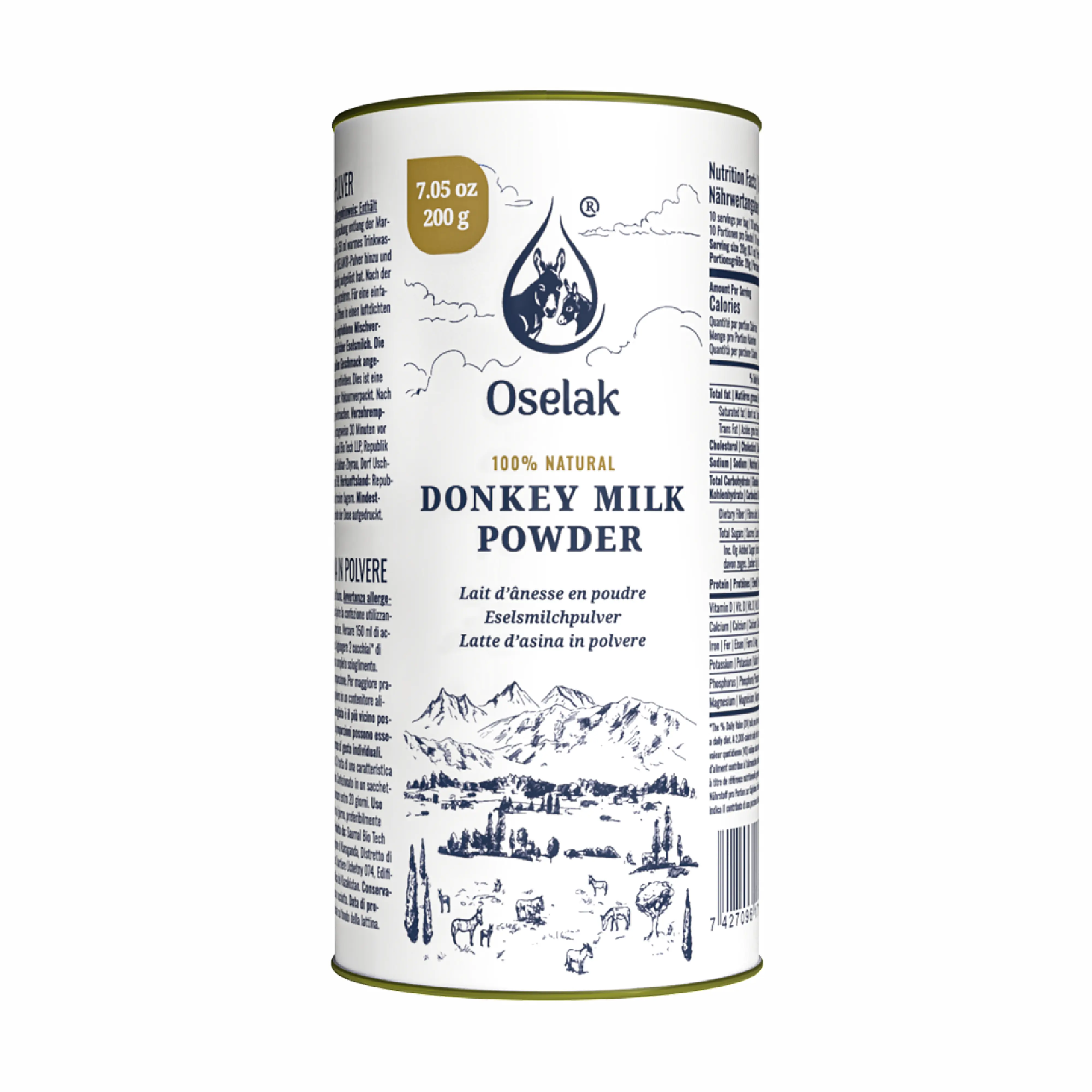 OSELAK Pure Natural Donkey Milk Powder 200g - 100% Unprocessed Sugar-Free Unflavored Pure Powder, High in Calcium, Iron, Vitamin D, Whey Protein, Minerals, Similar to Mother's Milk, Room Temp Stable, Cupboard