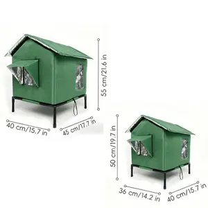 Elevated Outdoor Waterproof Cat House |  Weatherproof Insulated Pet Shelter with Removable Stand, Waterproof Oxford Fabric Aluminum Foil Roof, Portable Foldable Pet House, for Feral Cats Small Dogs Outdoor Winter Garden Patio Use.