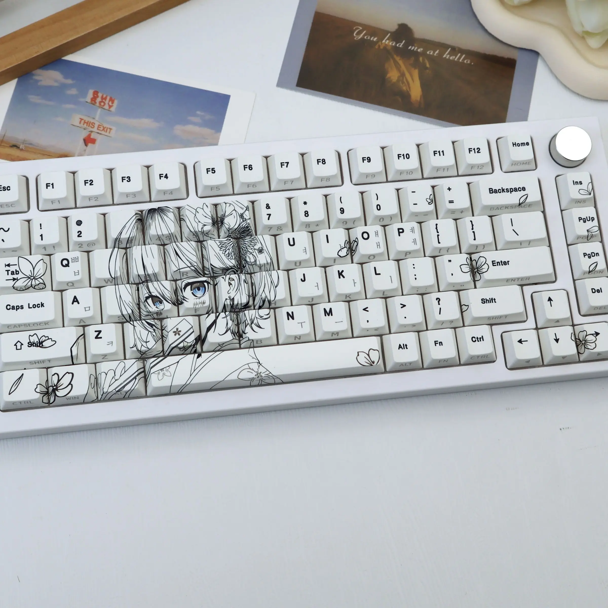 138 Key Flower Girl Korean Text Root Pbt Capsules, Cherry Style Side-Engraved Semi-Transparent, Dye Sublimation, Compatible with Mx Axis, Sublimation Keycap, Side Engraved Keycaps