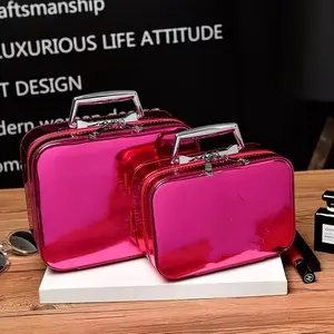 PU Material Luxury Hard Shell Makeup Travel Case, Large Capacity Flat-Lay Organizer, Portable Glitter Storage Box for Women, Travel Cosmetic Bags, Fits Inside Suitcase