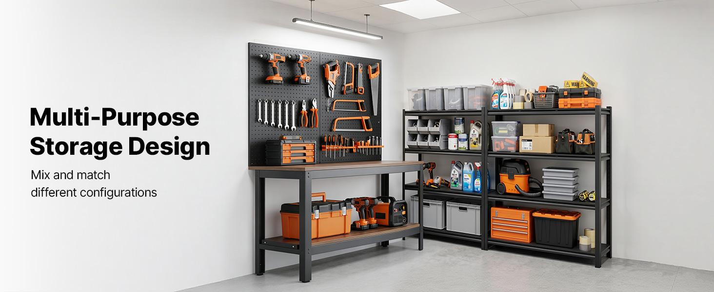 【fathersdaygift】VEVOR Storage Shelves, 4-Tier Adjustable, 2400 lbs Capacity, Heavy Duty Garage Storage Shelving Unit, Metal Utility Rack Shelf, for Garage Workshop Warehouse Basement, 40.55" W x 20.55" D x 60.2" H, Organiser