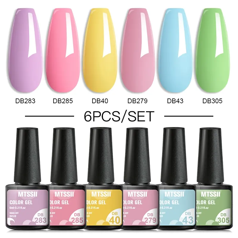 MTSSII 6pcs Pretty Macaron Gel Nail Polish Set, Base Color Gel, 6 Candy Colors for Spring and Summer, Perfect for DIY at Home or Salon, Ideal Gift for Nail Art Lovers, DIY Manicure Supplies, Nail Products