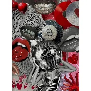5D DIY Full Drill Diamond Painting Kit Disco Ball Lips Leopard Collage Art Craft for Adults Home Wall Decor