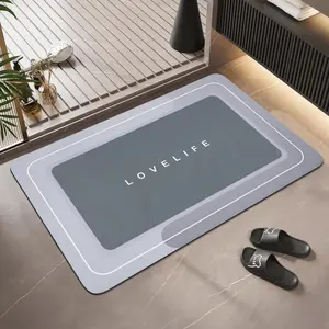Bath mat Rubber Bathroom Mat-Quick Dry Absorbent Rug Non-Slip Thin Bathroom Rug Instant Dry Magic Bath mats for Bathroom Floor Mat in Front of Bathtub, Sink, Grey,17x27in