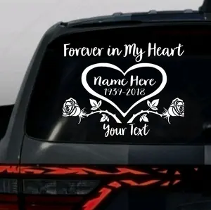 Personalizable In Memory Car & Truck Vinyl Window Decal - Forever in My Heart, Personalization, Durable, Easy Installation, Indoor/Outdoor Use