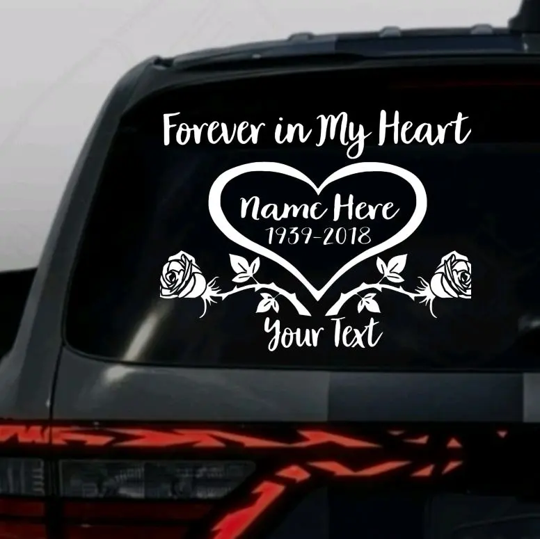 Personalizable In Memory Car & Truck Vinyl Window Decal - Forever in My Heart, Personalization, Durable, Easy Installation, Indoor/Outdoor Use