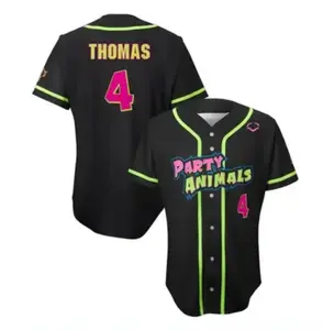 Party Animals Tanner Thomas #4 EvoShield Jersey - Black Loose Fit Breathable Polyester Baseball Jersey with Moisture-Wicking and Button Down Closures