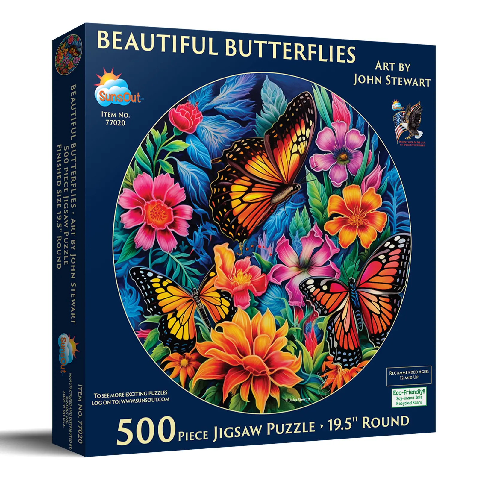 SunsOut Beautiful Butterflies 500 piece Jigsaw Puzzle for Adults 19.5" round Nature
