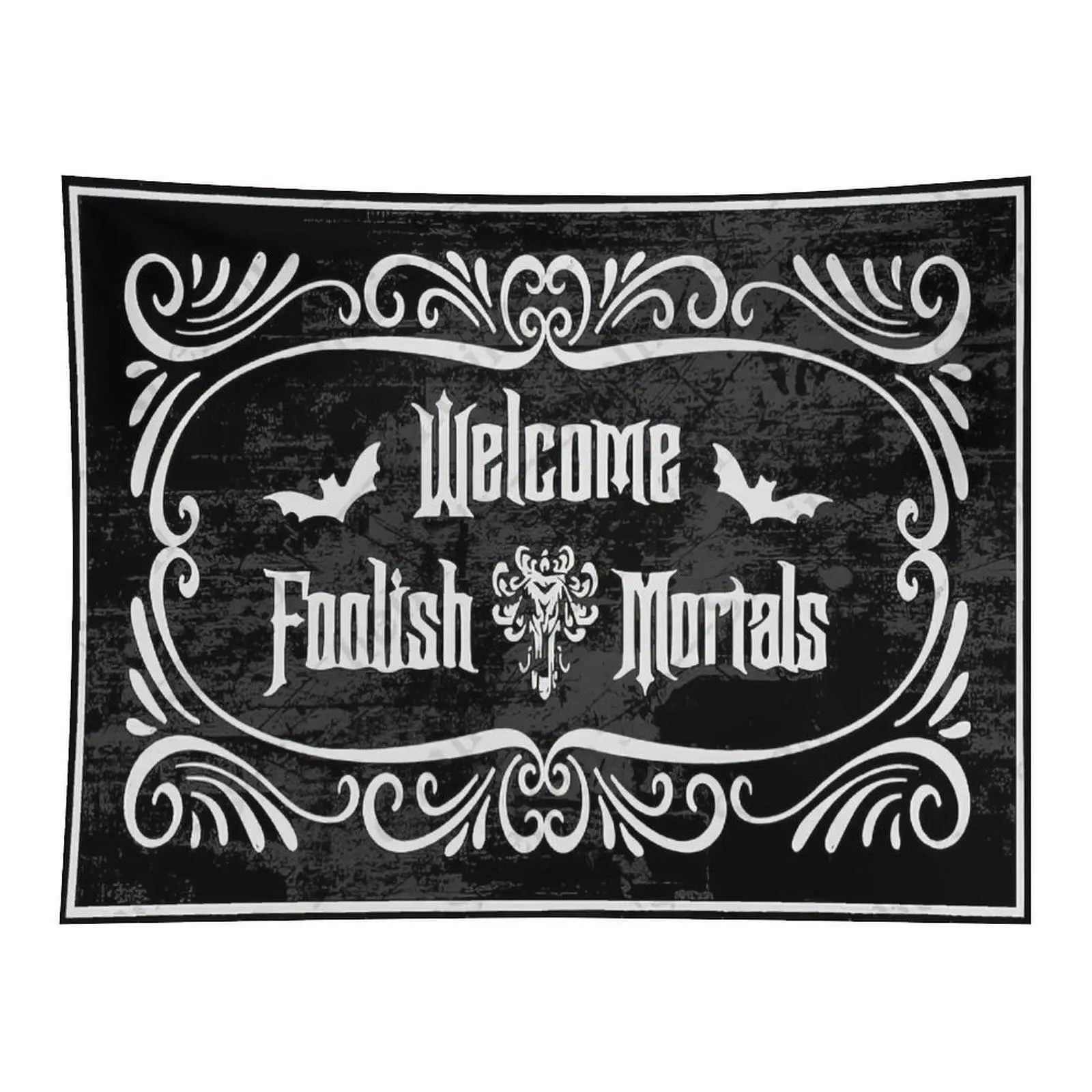 Black Vintage Gothic Rectangular Bat Motif Fabric Tapestry Wall Hanging, Spooky Halloween Wall Decor for Moody Dorm Bedroom Entryway Ornament