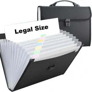 Extra Large Legal Size/Foolscap 12 Pockets Accordion File Organizer with Handle, Portable Expanding File Folder, Expandable Plastic Document Organizer for Travel School Office - Black