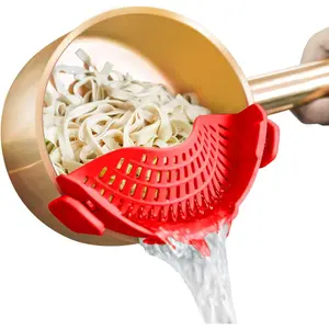 Clip Strainer Silicone for all Pots and Pans, Pasta Strainer Clip Food Strainer for Meat Vegetables Fruit Silicone Kitchen Colander