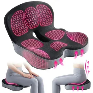 Memory Foam Sacrum Pillow for Office Chair - L-Shaped Ergonomic Seat Cushion for Sciatica & Tailbone Pain Relief, Non-Slip Breathable Chair Pad for Long Sitting Office & Driving (Black Gray)