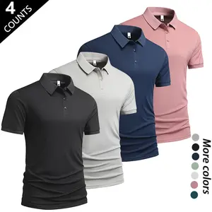 Men’s summer ice silk short-sleeve polo set, four-piece pack; versatile business-casual collared top for trendy looks. Breathable, quick-drying, cool-touch, skin-friendly, and non-claustrophobic even when sweaty. Available in multiple colors. Ideal for co