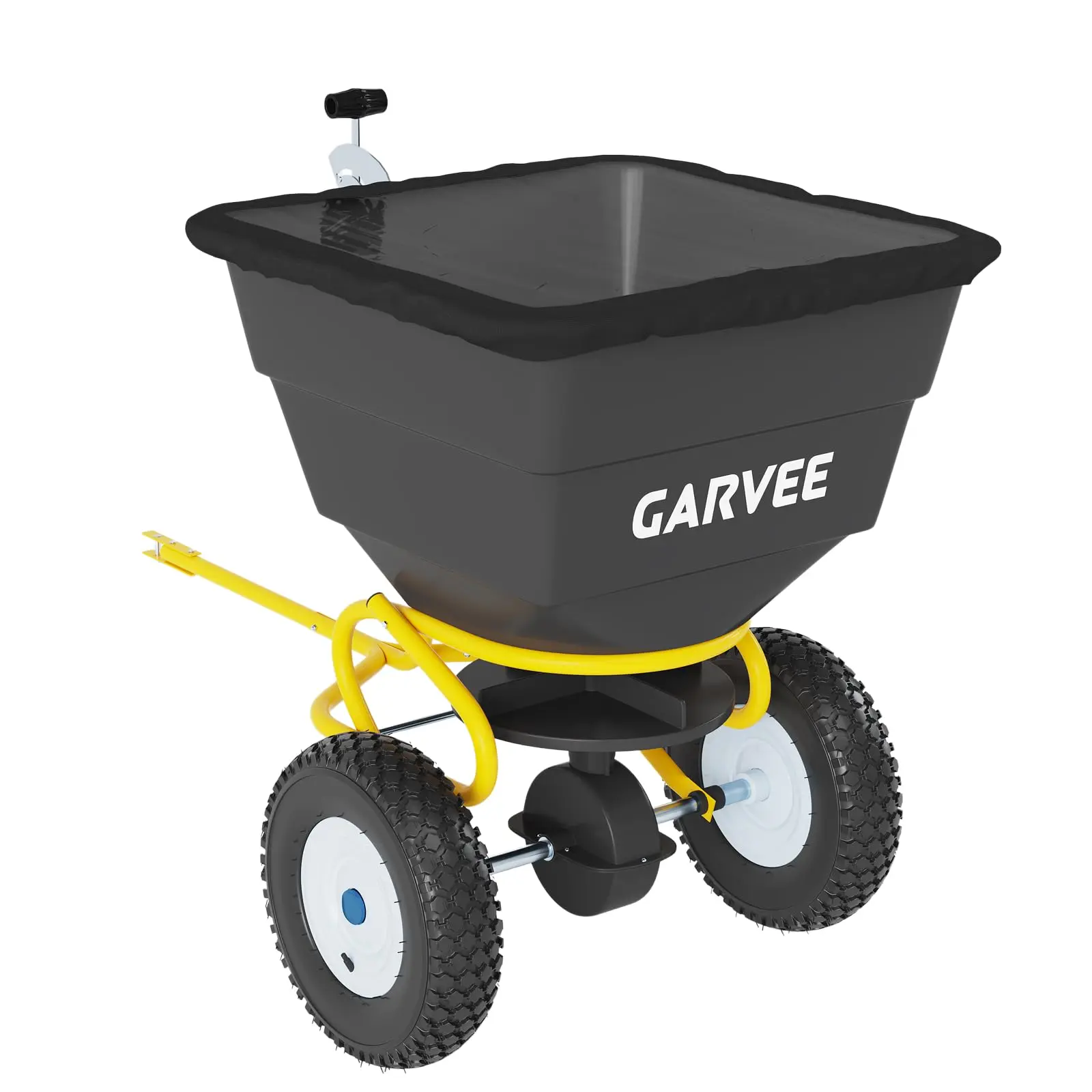 Tow-Behind Broadcast Spreader 110 LBS,Adjustable Flow Lawn Spreader with Universal Hitch& Hopper Cover,ATV UTV Lawn Tractor Pull Behind Fertilizer & Grass Seed Spreader for Yard,Farm & Winter Ice Melt